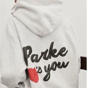 Gray Hoodie with Black and Red Print